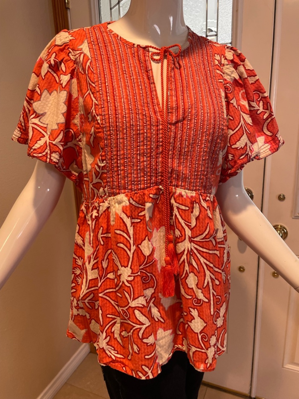BOHO Knox Rose Coral-Orange Floral Peplum Top